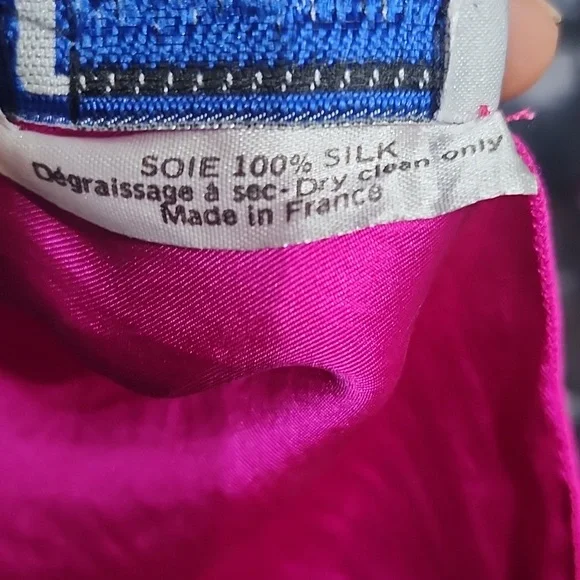 YSL Vintage Silk Scarf Pink Black Made In France - Picture 8 of 8